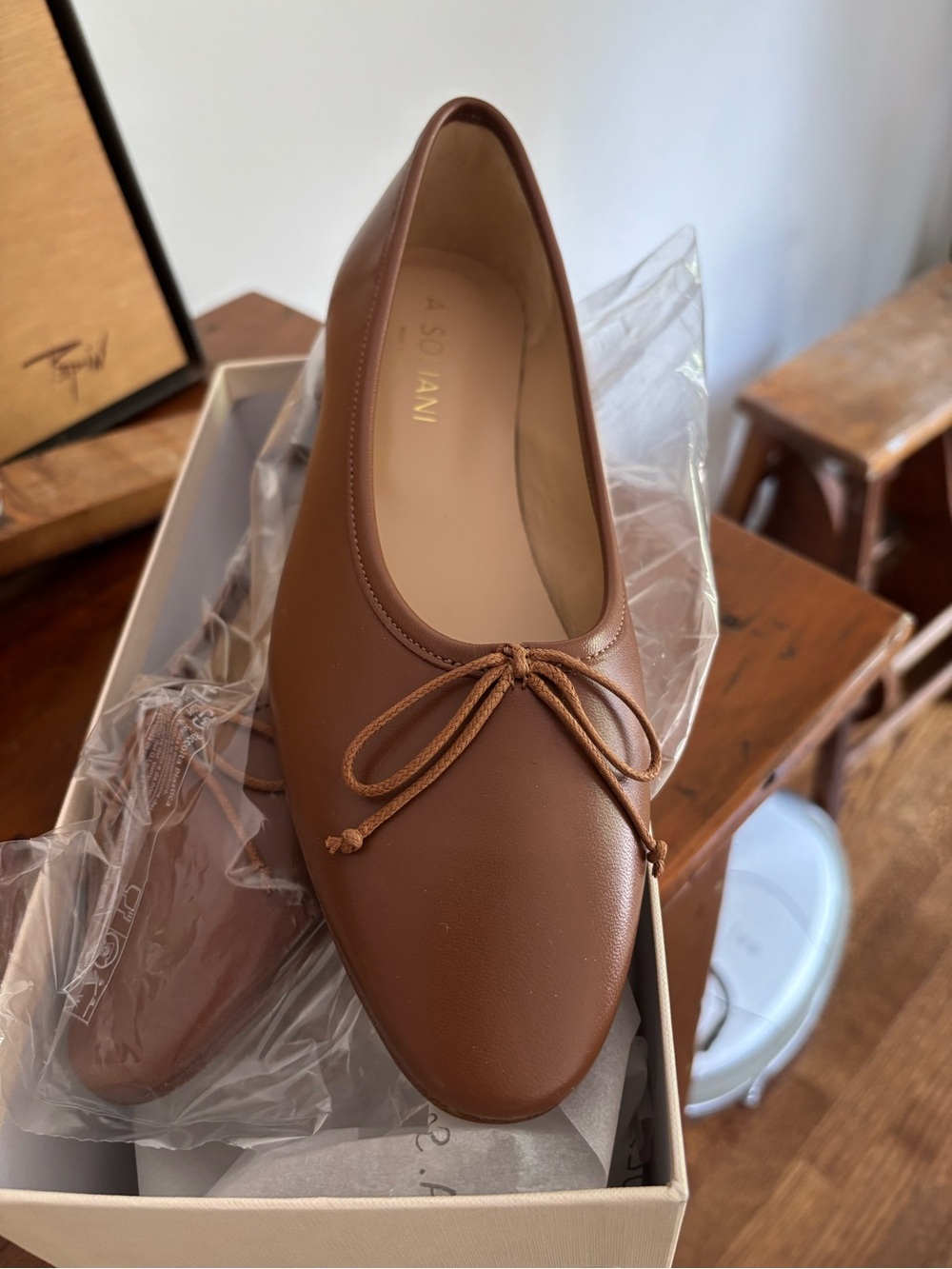 NEW Leather Ballet Flats in cognac by A. SOLIANI